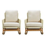 Contemporary Minimalist Wicker Rocking Chair Set With Soft Polyester Cushions And Durable Wooden Frame For Indoor And Outdoor Spaces - Ivory
