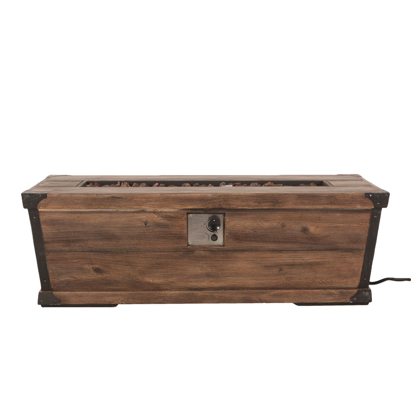 Outdoor Patio Rectangle Gas Burning Fire Pit 50, 000 Btu, Wood Pattern - Brown
