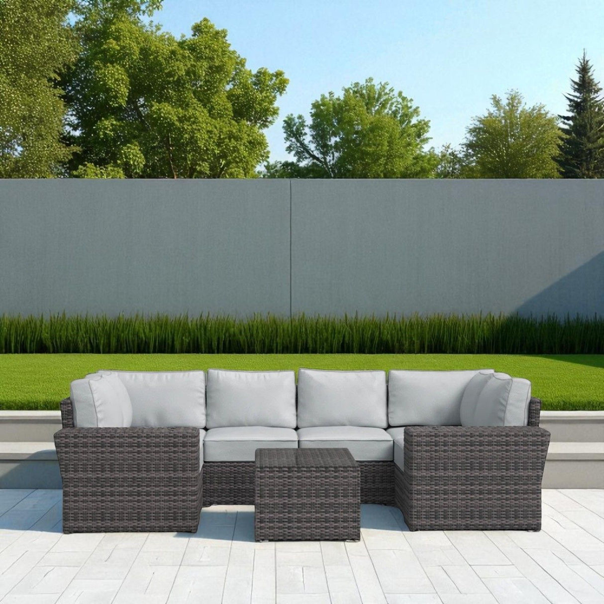 4 Person Outdoor Wicker Sofa Set With Cushions Versatile Seating - Brown