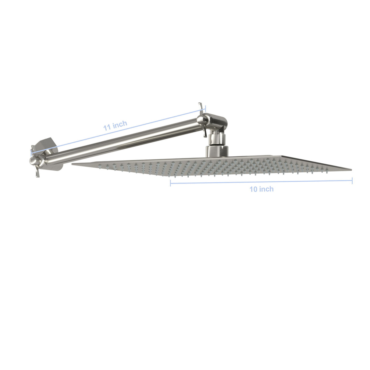 Luxury Rain Shower Head With Adjustable Arm, 10" Square, Stainless Steel - Brushed Nickel