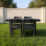 5 Piece Outdoor Dining Set For 4, Patio Table With Umbrella Hole And 4 Armrest Chairs For Backyard - Black