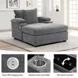 Modern Oversized Chair With Ottoman, Comfy Sofa With Cupholders And USB Charging Ports Chair For Living Room