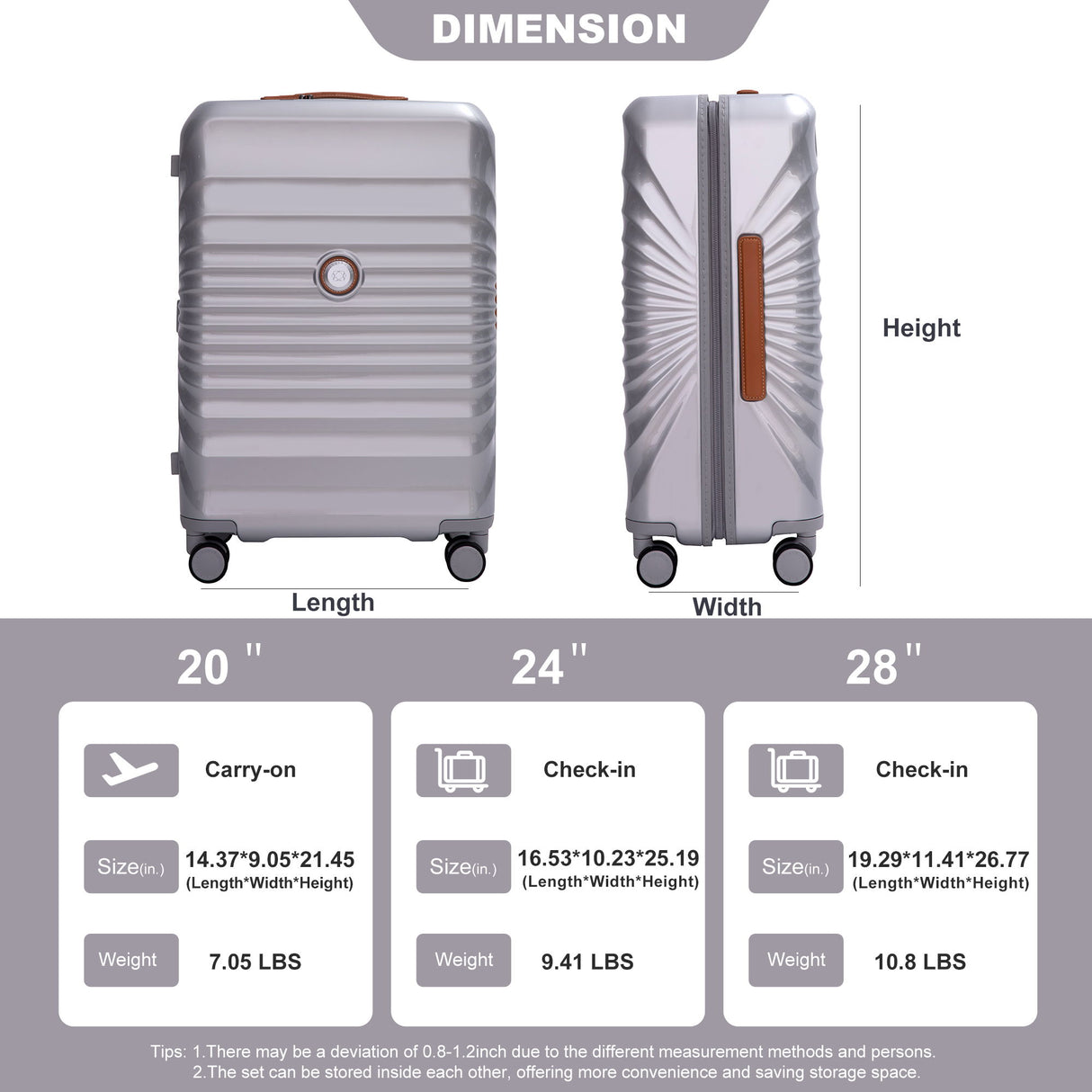 24" Luggage Lightweight Suitcase Tsa Lock USB Port Luggage Wheel