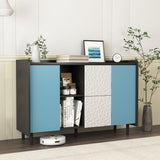 Modern Sideboard Buffet Cabinet With Red Doors And Unique Panel Styling