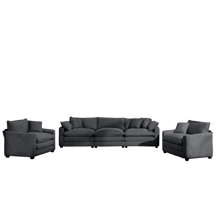 Luxurious and Sophisticated Sofa Set with Soft Cushions and Pillows, Home for Living Rooms and Clubs as well as Home Theaters, Consisting of Two Single Sofas and a 3-Seater Sofas in Grey Corduroy Fabr