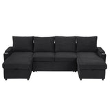 U Shaped Sectional Sofa Bed With Storage Chaise Lounges, USB Ports, And Cup Holders