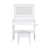 Modern Makeup Vanity Set With Power Outlet, Hair Dryer Holder, And Adjustable Lighting
