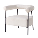 Modern Boucle Fabric Upholstered Accent Chair, Curved Armchair With Metal Frame - White