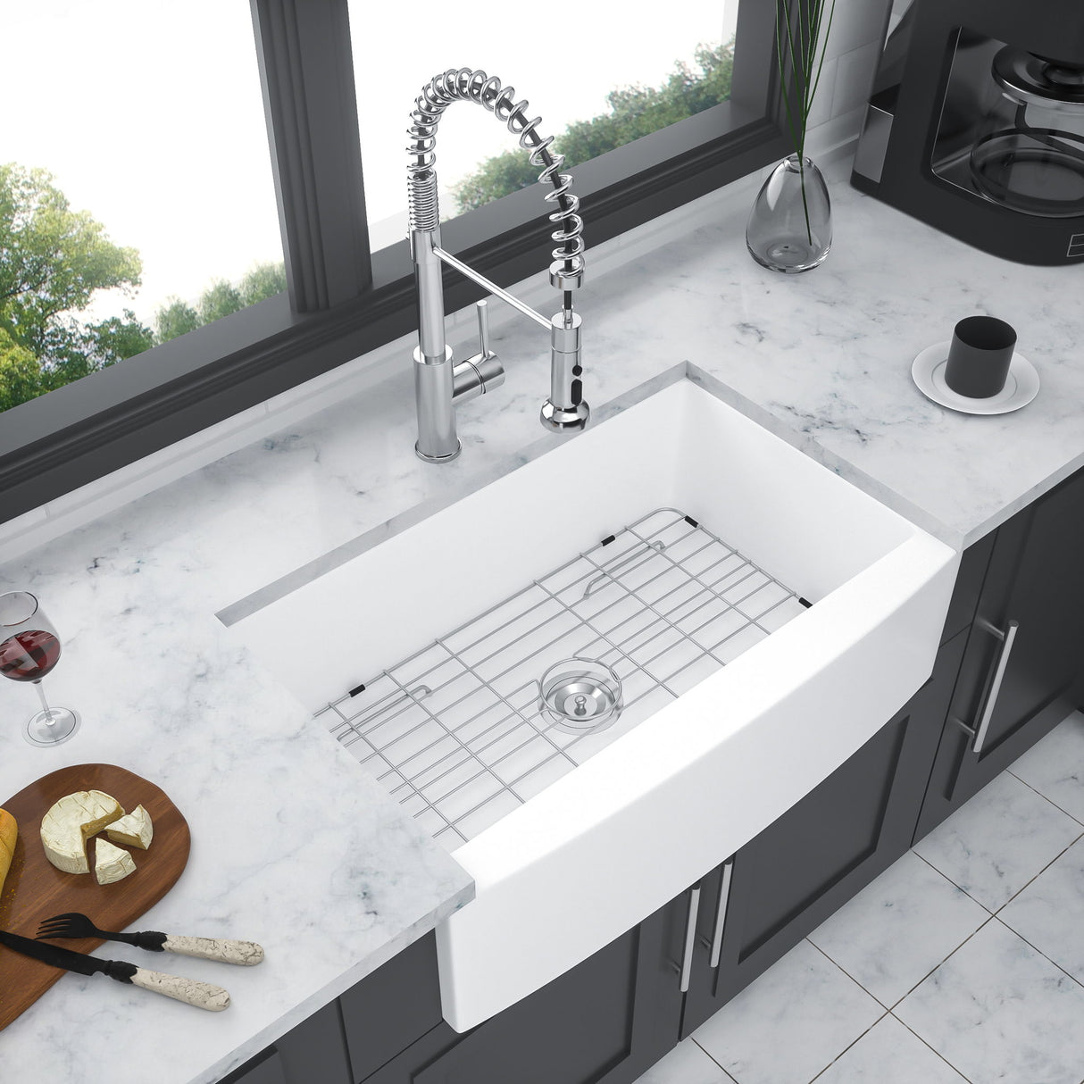 Farmhouse Sink, Apron Front Single Bowl With Arch Edge Design