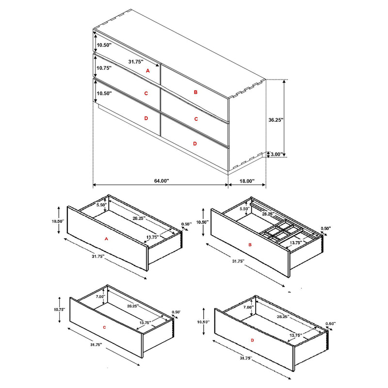 Beverly - 6 Drawer Dresser - Walnut