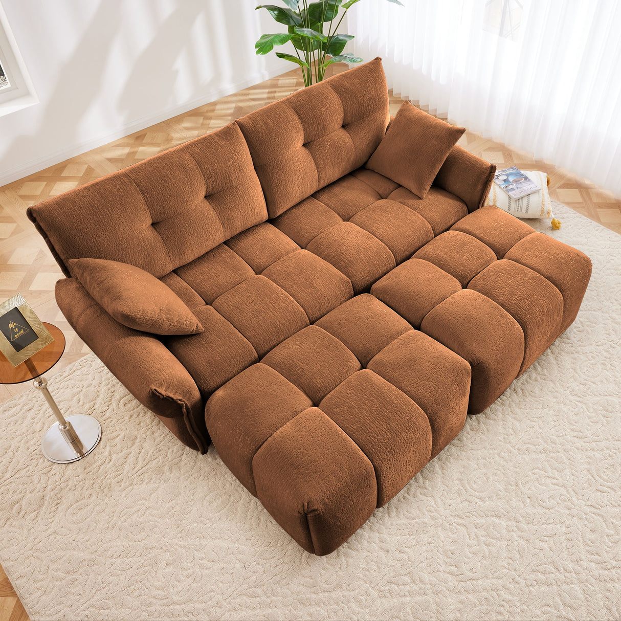 Elegant Sofa Set With Ottoman And Pillows, Textured Chenille, High Resilience Cushions