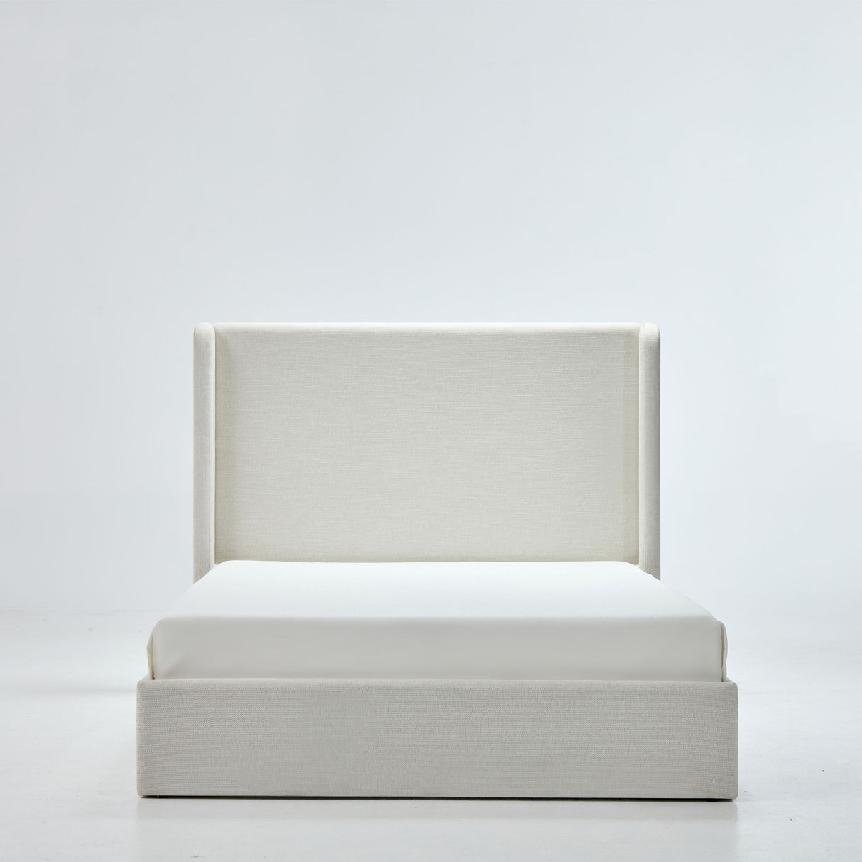 Carmen - Queen Minimalist Upholstered Wingback Bed Frame With High Headboard - Ivory