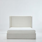 Carmen - Queen Minimalist Upholstered Wingback Bed Frame With High Headboard - Ivory