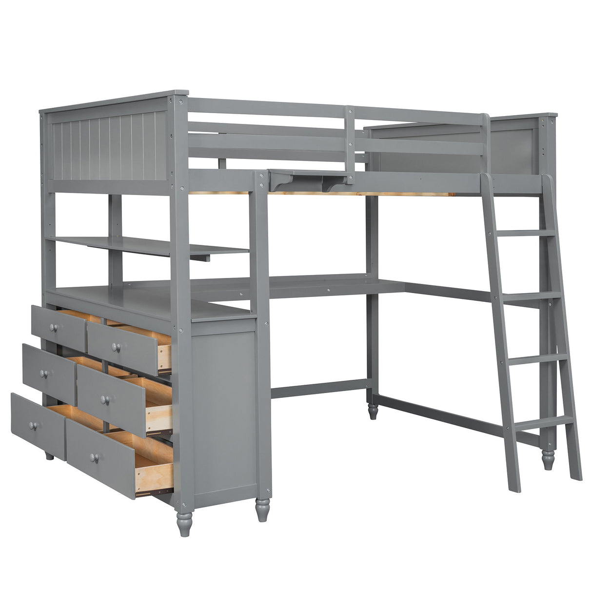 Loft Bed With Drawers With Desk And Shelves