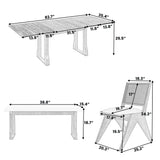 6 Piece Extendable Dining Table Set With 4 Wicker Back Upholstered Dining Chairs And Long Bench, 2 Removable Leaf