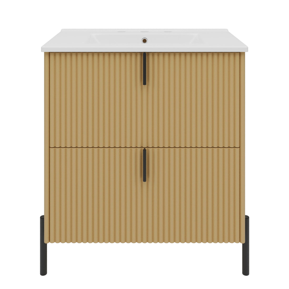 Fluted Bathroom Vanity With Ceramic Sink, Freestanding Design