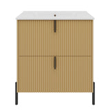 Fluted Bathroom Vanity With Ceramic Sink, Freestanding Design