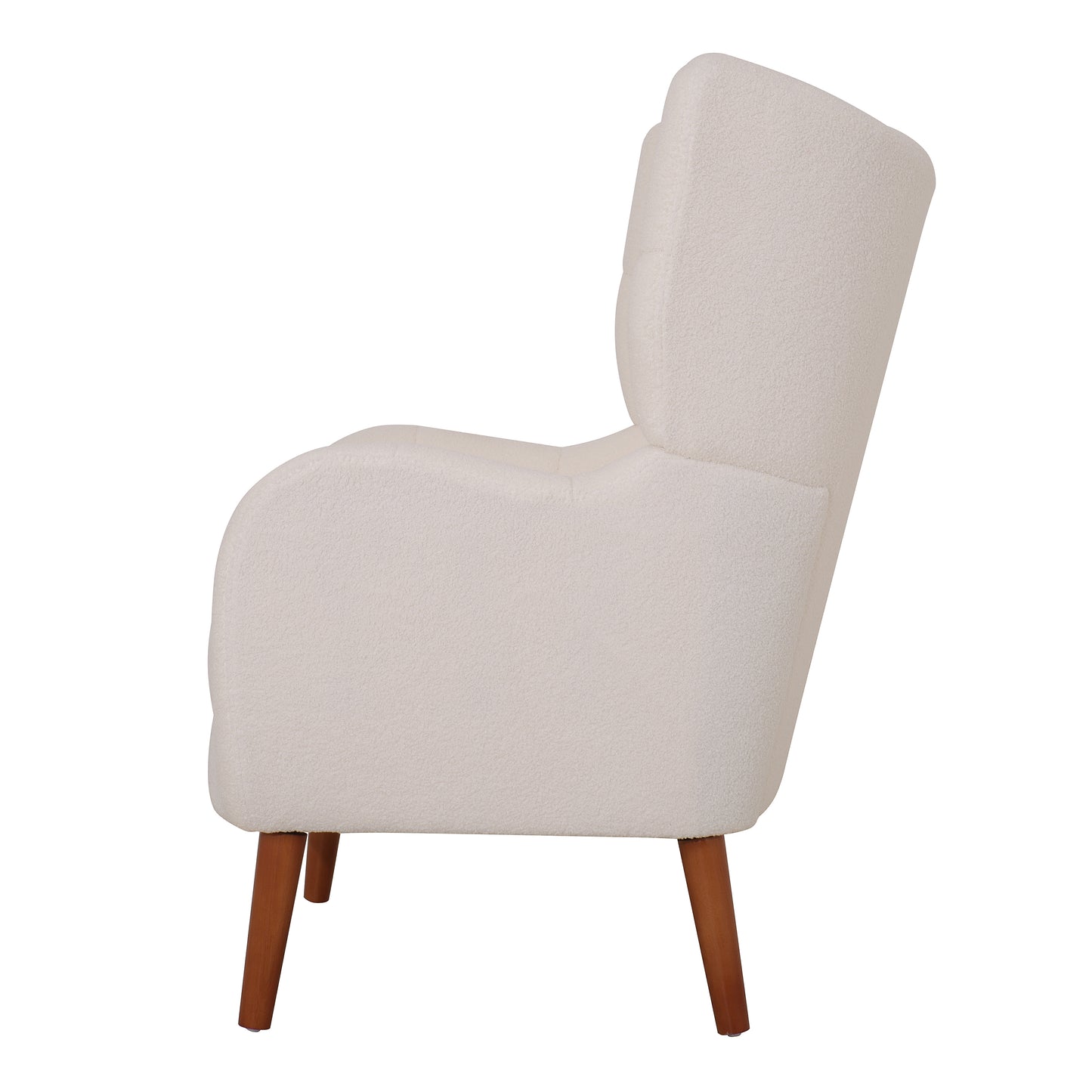 Mid-Century Ivory White High Back Accent/Club Chair with Thick Cushion, Modern Armchair with Round Arm and Birch Wood Legs, Teddy Wool Fabric, for Living Room, Office, Balcony, Bedroom and Study Room