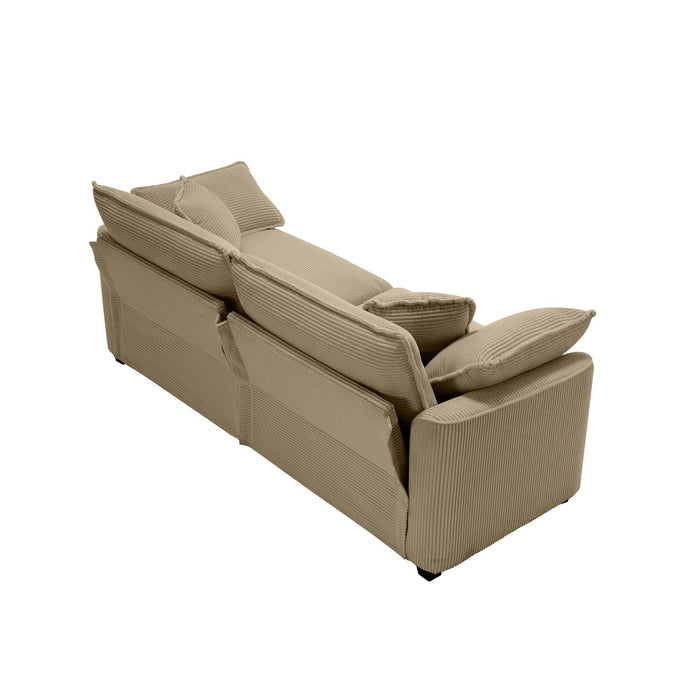 Modern Fabric Living Room Sofa Two Piece Set, Two 2-Seater Sofas with 8 Cushion Upholstery Large Deep Seat Recliner, Tan Corduroy Fabric