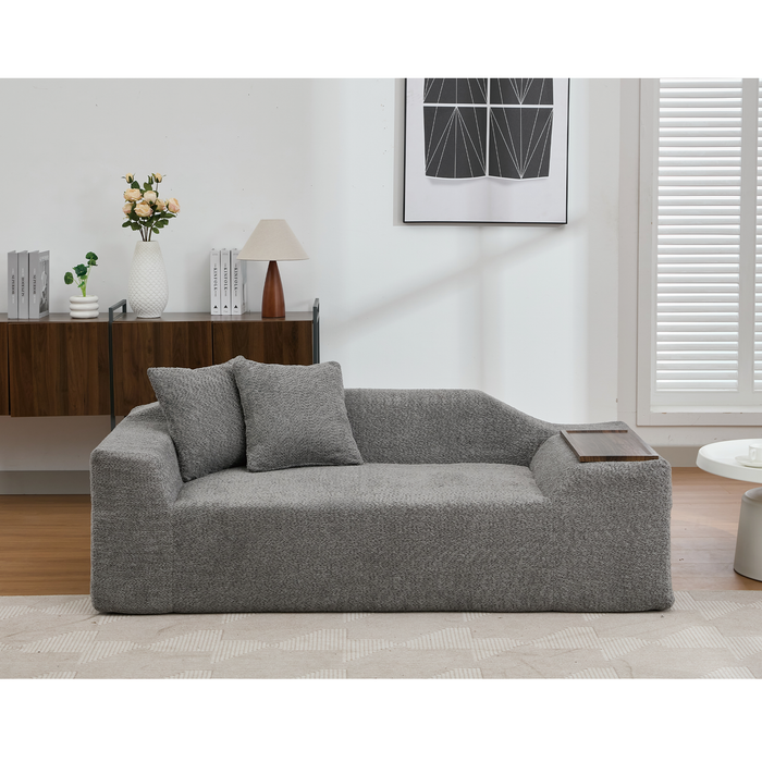 [NEW ARRIVED] [VIDEO PROVIDED]2 Piece Boucle Cloud Sofa Set, Upholstered Sofa Set, Modern 3 Seater and 2 Seater Sofa with MDF End Table for Living Room ,Apartment,3+2 couch,Boucle,Dark Gray