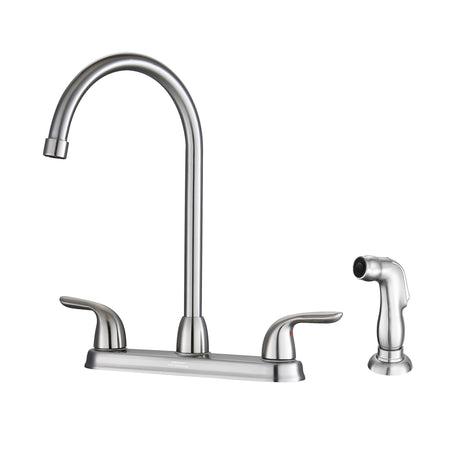 Kitchen Sink Faucet With 2 Handles And Pull Out Side Sprayer, 4 Hole Installation