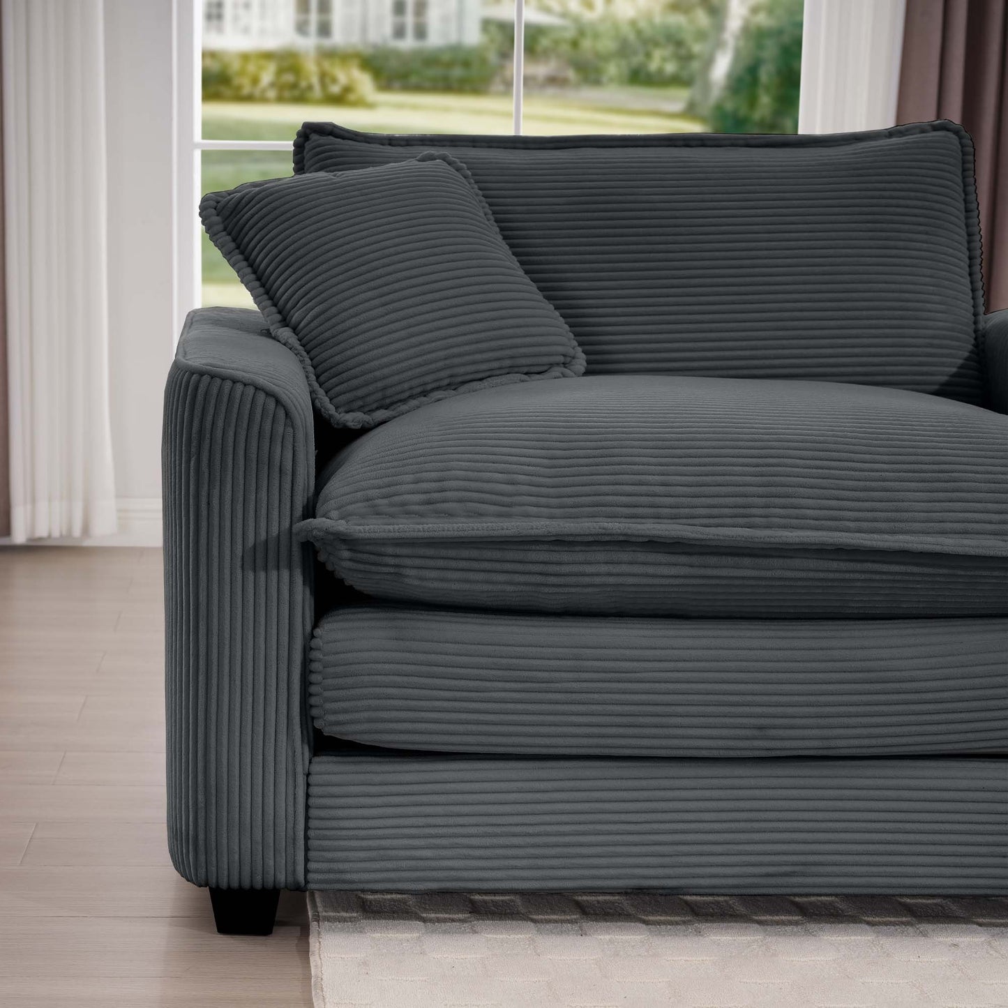 Luxurious and Sophisticated Sofa Set with Soft Cushions and Pillows, Home for Living Rooms and Clubs as well as Home Theaters, Consisting of Two Single Sofas and a 3-Seater Sofas in Grey Corduroy Fabr