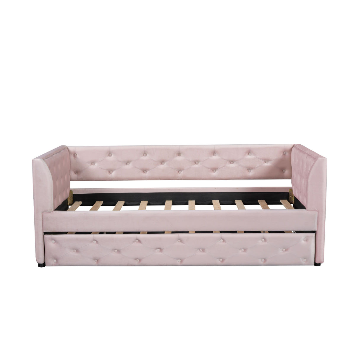 Twin Size Upholstered Tufted Daybed With Trundle - Pink