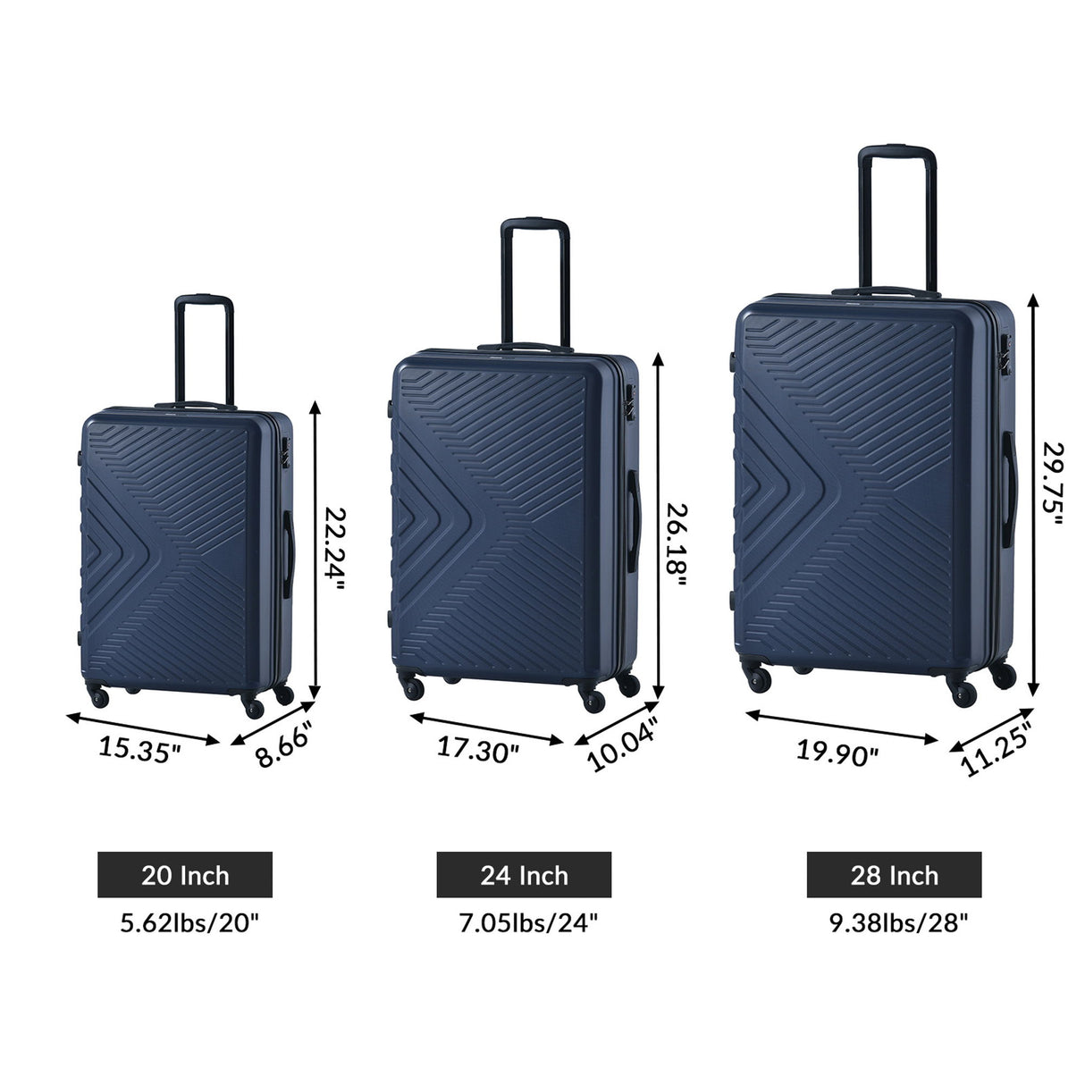 3 Piece Luggage Sets Lightweight Suitcase With Two Hooks, Spinner Wheels, Tsa Lock, Durable Hard Shell