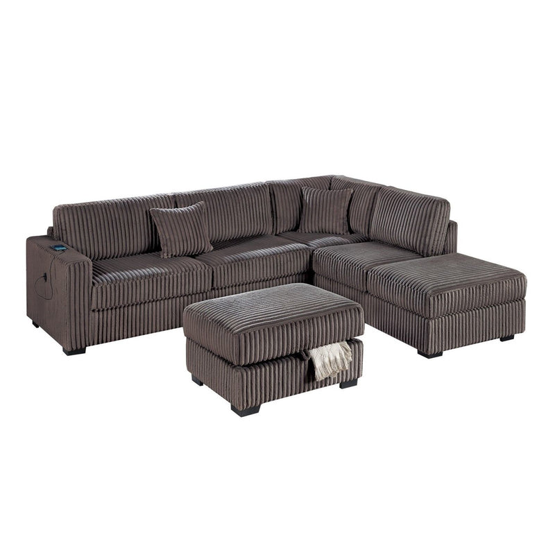 3 Piece Sectional Sofa With Reversible Chaise And USB Storage Ottoman