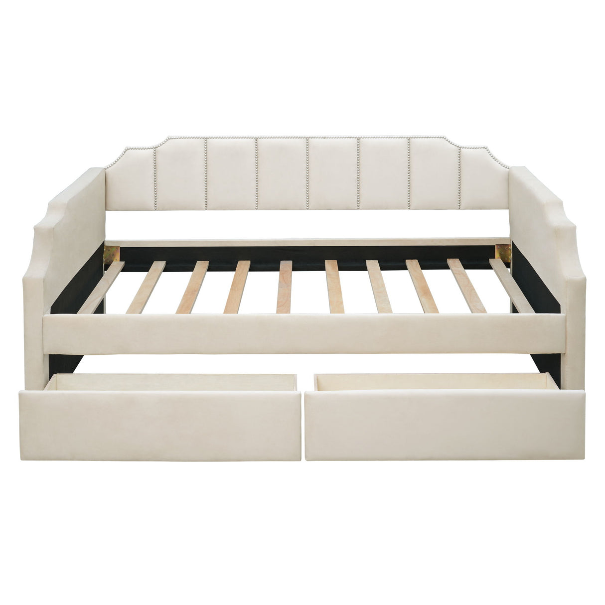 Upholstered Daybed With Drawers, Slat Support