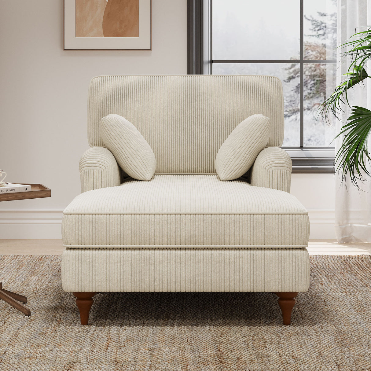 Oversized Chaise Lounger Modern Style Sofa Couch, With Pillows, Charge Station & Cup Holders