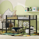 Twin Low Loft Bed Frame With Storage Staircase - Black