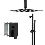 Ceiling Mounted Square Shower System With Adjustable Slide Bar, 16" Rainfall Shower With Handheld - Matte Black