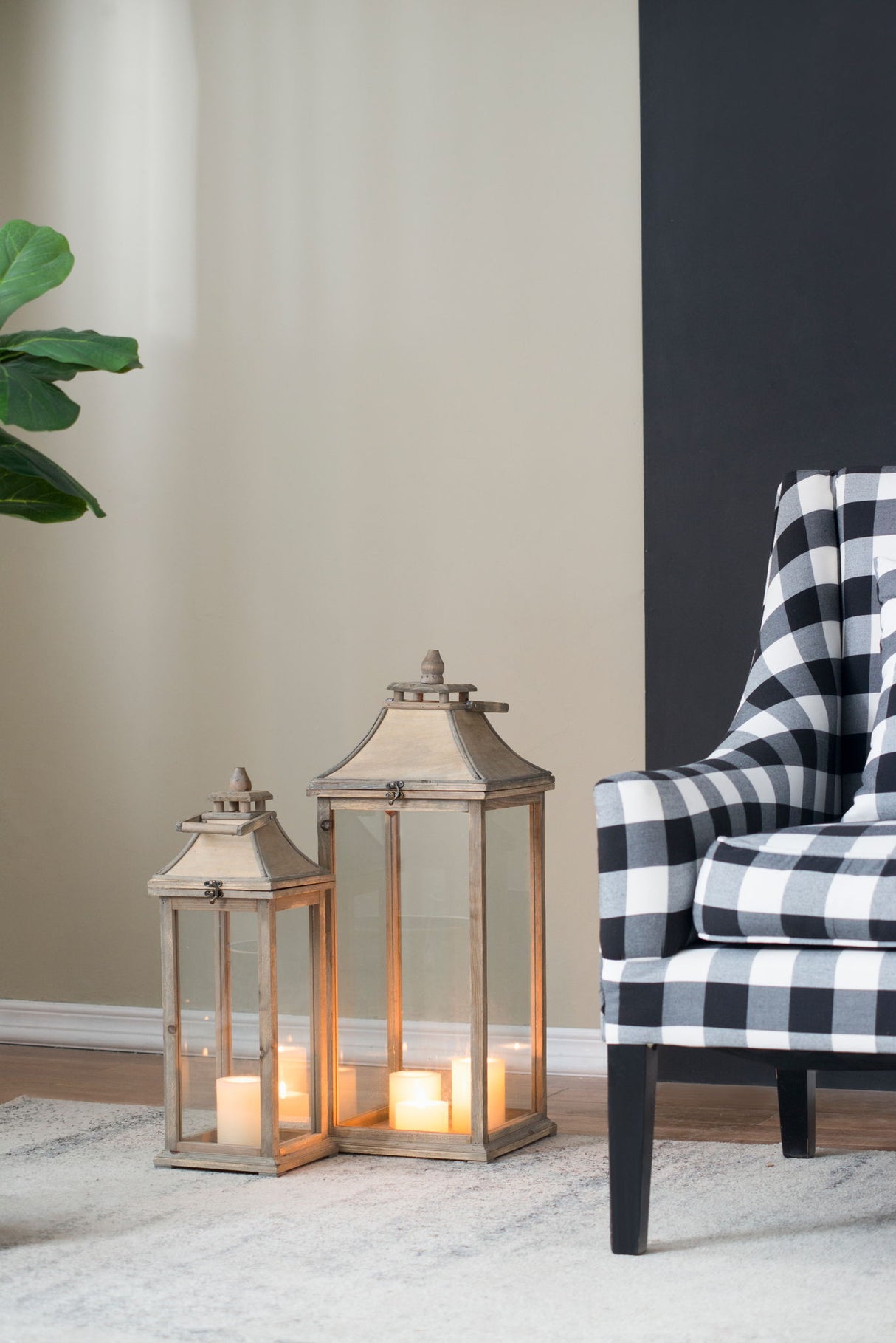 Candle Lantern Decorative, Hurricane Lantern Holder Decor For Indoor Outdoor, Home Garden Wedding - Ivory