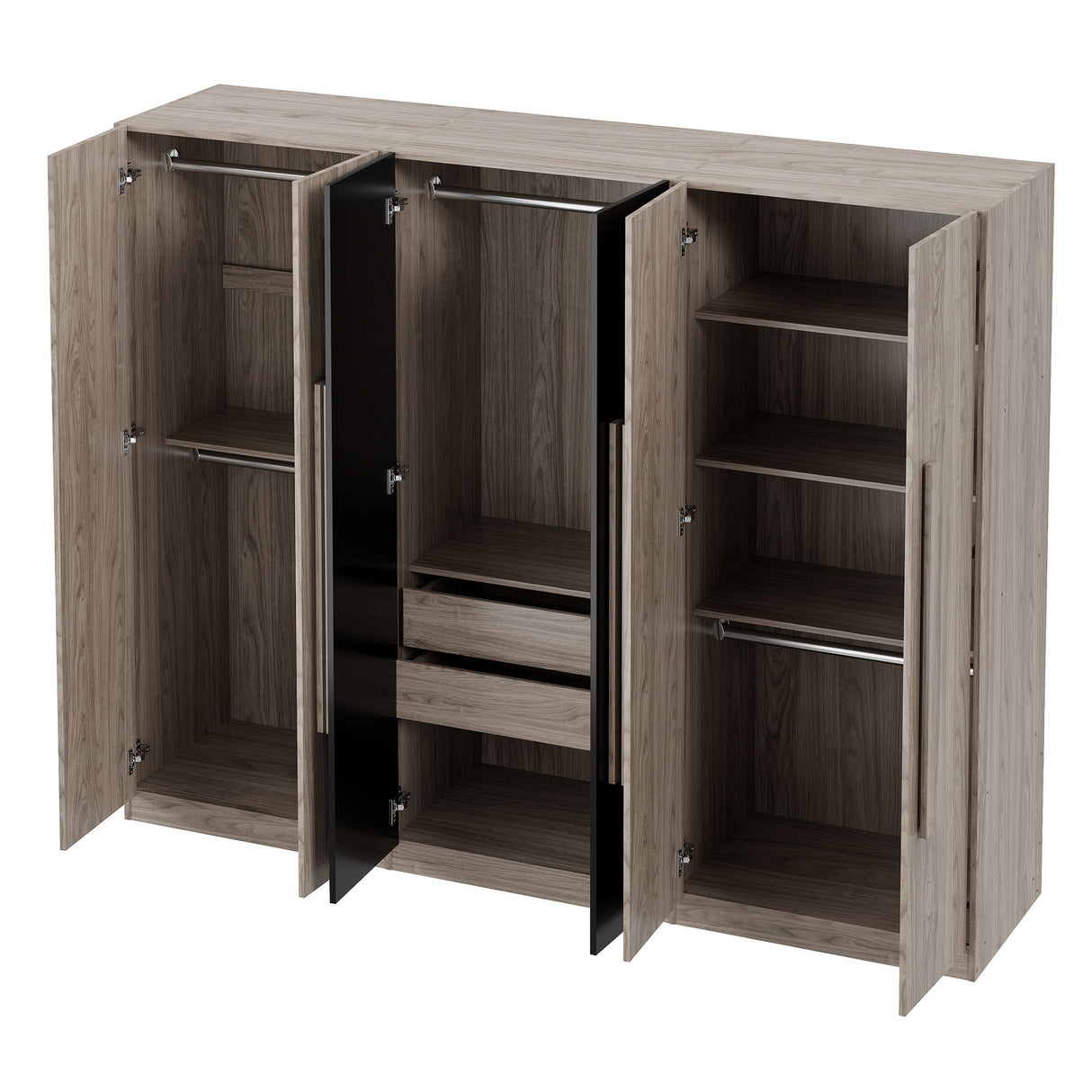 6 Doors Wardrobe Storage For Bedroom, With 2 Drawers Inside - Black / Nature