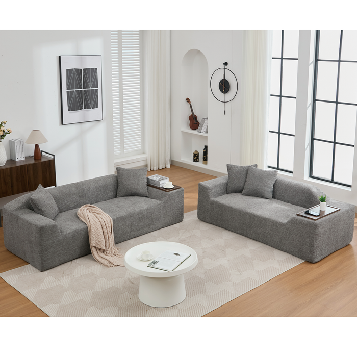 [NEW ARRIVED] [VIDEO PROVIDED]2 Piece Boucle Cloud Sofa Set, Upholstered Sofa Set, Modern 3 Seater and 2 Seater Sofa with MDF End Table for Living Room ,Apartment,3+2 couch,Boucle,Dark Gray