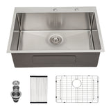 Drop In Kitchen Sink, 16 Gauge Stainless Steel, Single Bowl, Topmount Basin