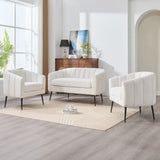 3 Piece Small Living Room Furniture Set, Sofa Loveseat & 2 Armchairs - Ivory