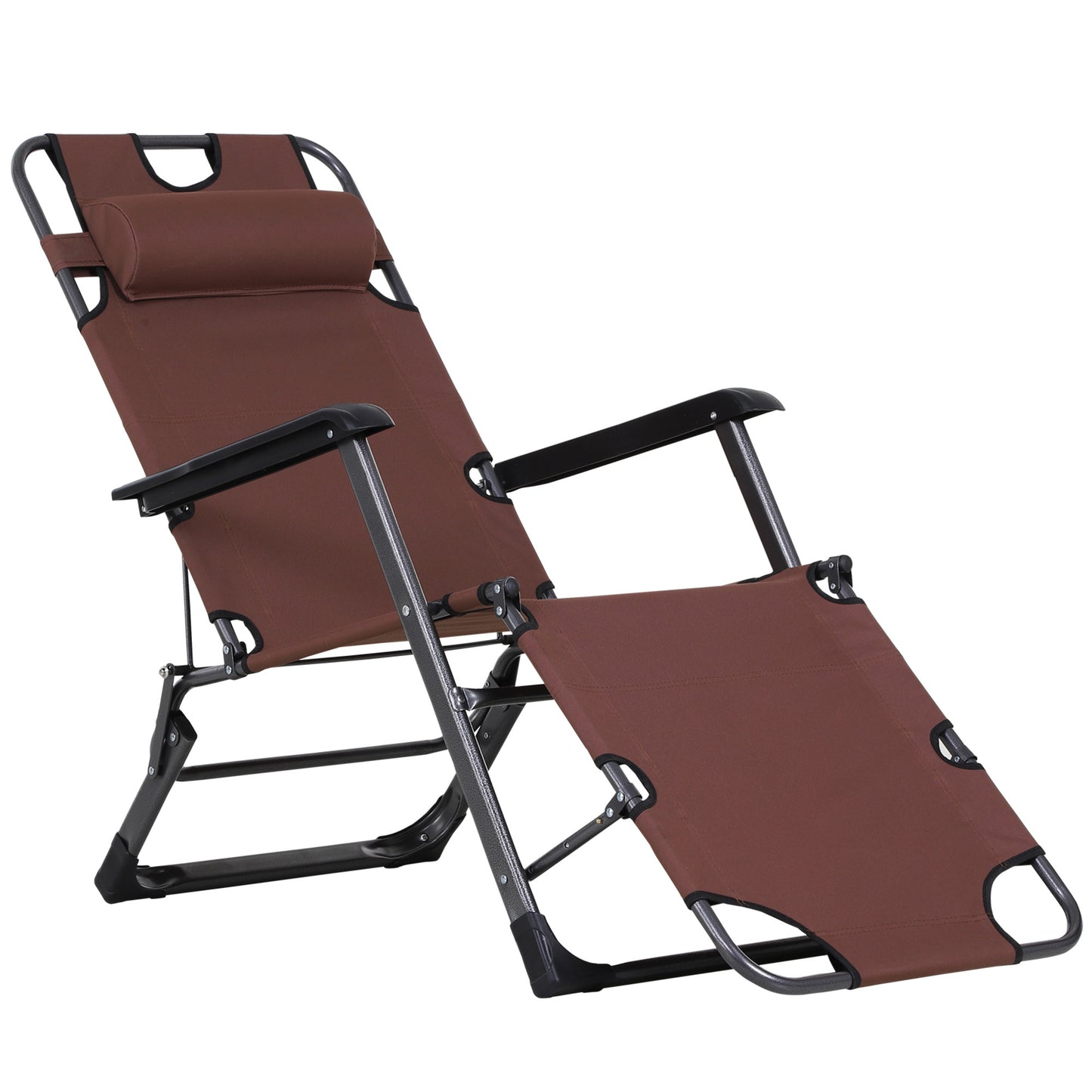 Outsunny Folding Chaise Lounge Chair for Outside, 2-in-1 Tanning Chair with Pillow & Pocket, Adjustable Pool Chair for Beach, Patio, Lawn, Deck, Brown