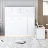 Wall Murphy Bed With Desk And Storage Shelves And Big Cabinets