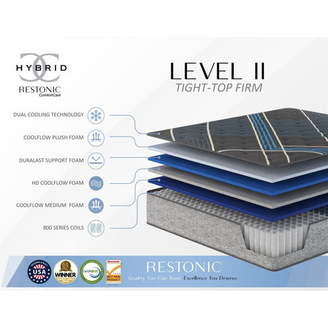 Tempagel - 13" Queen Smooth Top Lux Firm Mattress, Cooling Foam - Gray / Blue