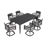 Outdoor Patio Aluminum Furniture, Modern Dining Set, Including 4 Swivel Rockers Sunbrella Cushioned And Square Dining Table With Umbrella Hole