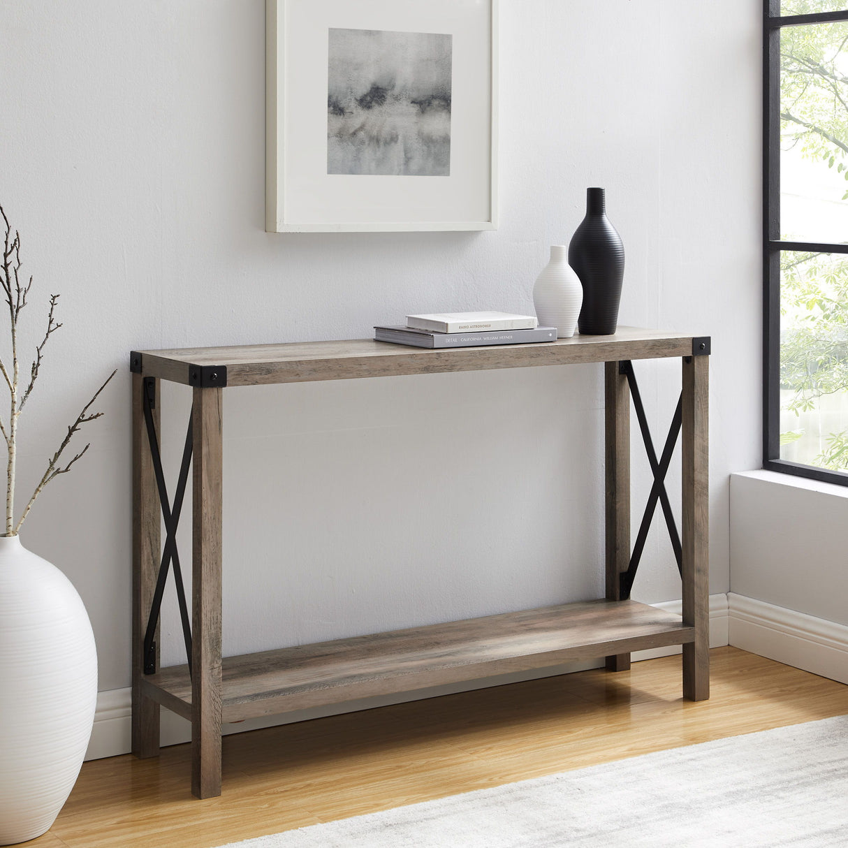 Farmhouse Metal X Table With Lower Shelf