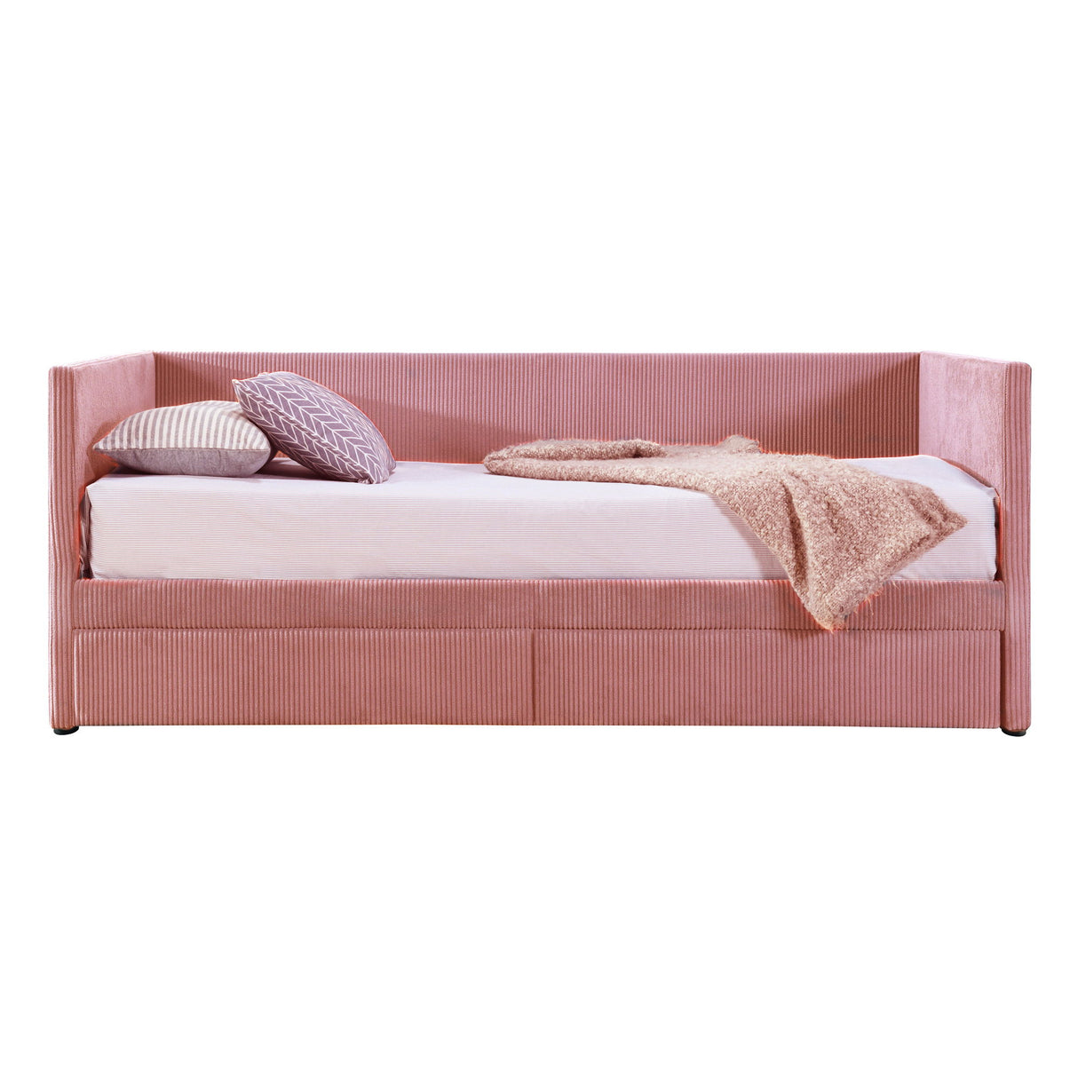 Corduroy Daybed With Two Drawers And Wood Slat