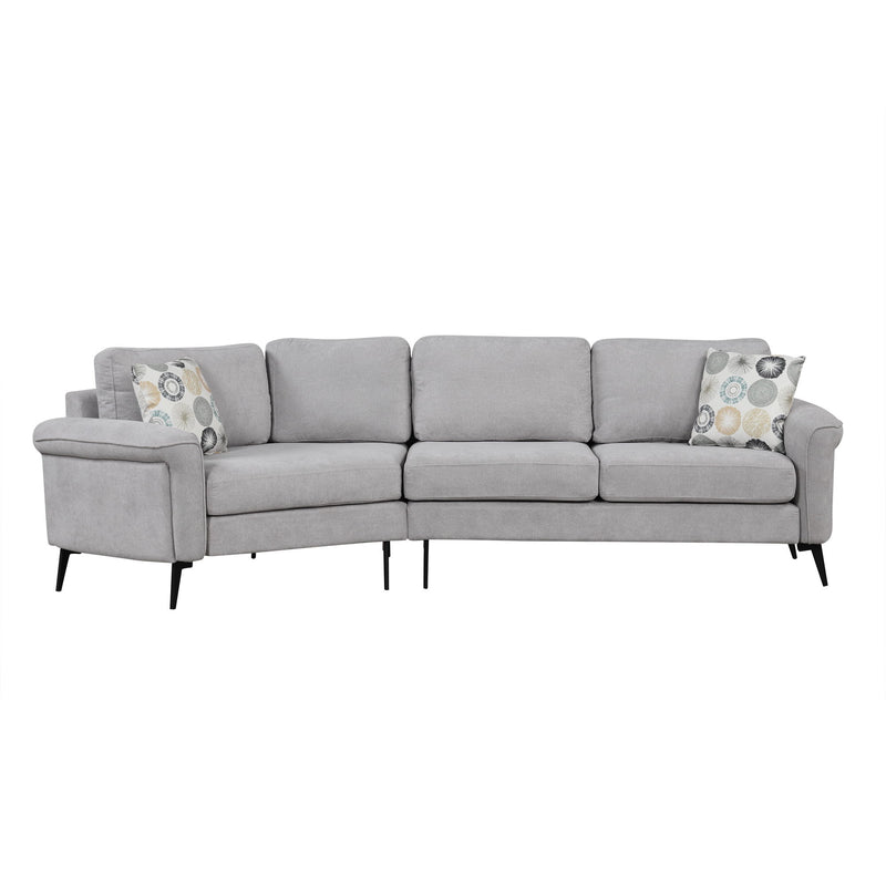 Upholstered 3 Seater Curved Sofa With Printed Pillows