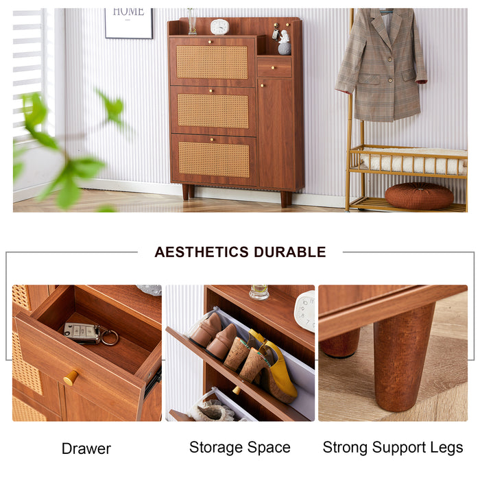 Modern minimalist storage cabinet, Japanese rattan shoe cabinet, bed top cabinet, small home furniture. Suitable for corridors and living rooms. GZ-DI-03