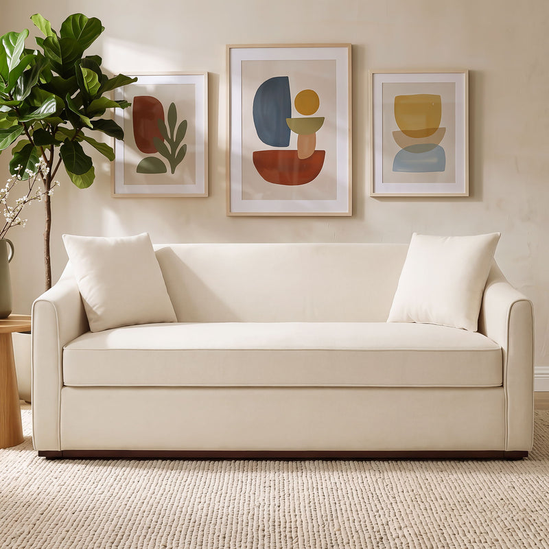 3 Seater Sofa With Wrap Around Armrests And Throw Pillows, For Living Room - Oatmeal