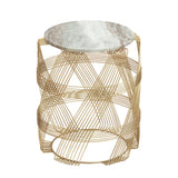 Round Table With Marble Top And Metal Base - Gold / Natural