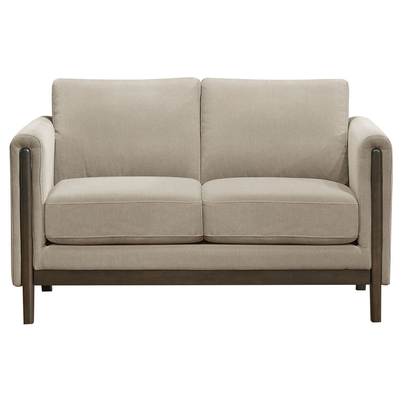 Fisher - Upholstered Panel Arm Loveseat - Taupe