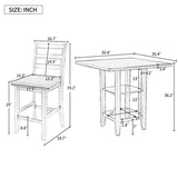 5 Piece Wooden Counter Height Dining Set With Padded Chairs, Storage Shelving